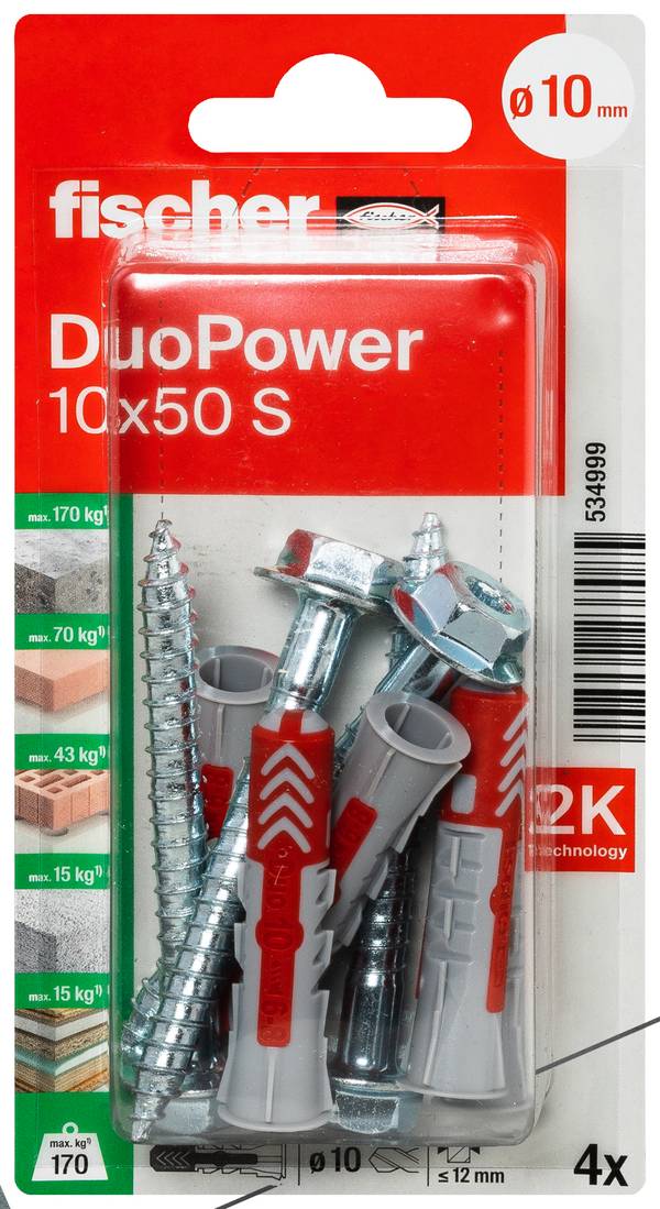 Fischer 534999 DuoPower 10 x 50 S K NV Pluggenset 50 mm 10 mm 1 set(s)