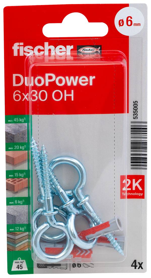 Fischer 535005 DuoPower 6 x 30 OH K NV Pluggenset 30 mm 6 mm 1 set(s)