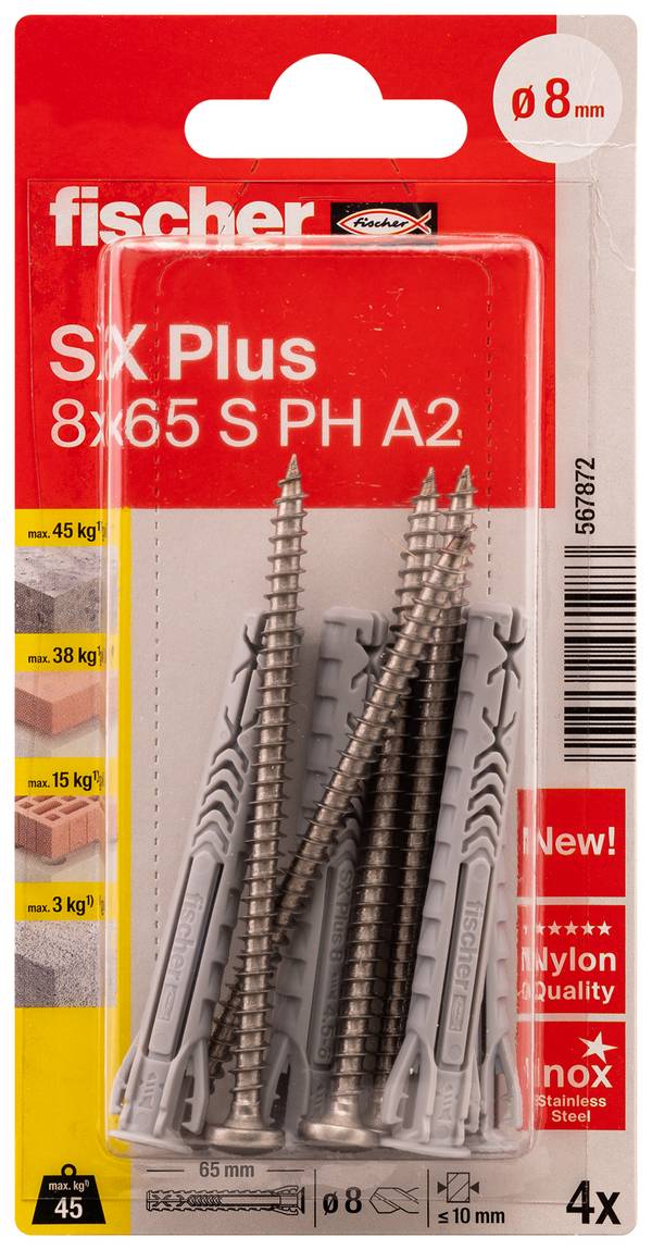 Fischer 567872 SX Plus 8 x 65 S Spreidplug 65 mm  1 set(s)