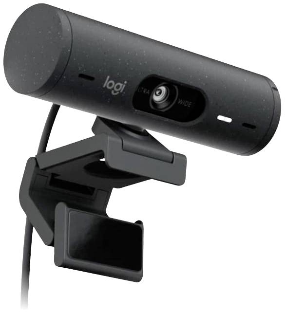 Zwarte webcam met afgeronde hoeken en geïntegreerde bevestigingsclip, geschikt voor computer- of laptopmonitor.