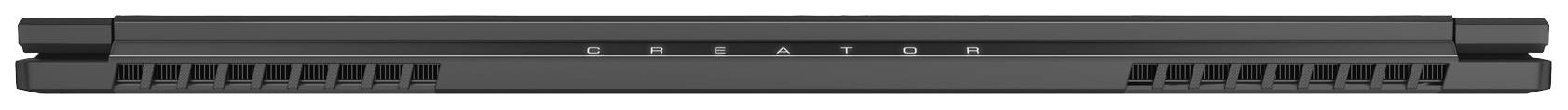 Zwarte laptoponderkant met ventilatiesleuven en geaccentueerde letters in het midden.