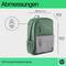 Groene HP Campus Rugzak met afmetingen: 295 mm breedte, 185 mm diepte, 435 mm hoogte. Gewicht: 0,49 kg. Voorvak en ruim hoofdcompartiment.