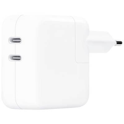 Wit USB-C-oplaadapparaat met twee poorten, zijaanzicht.