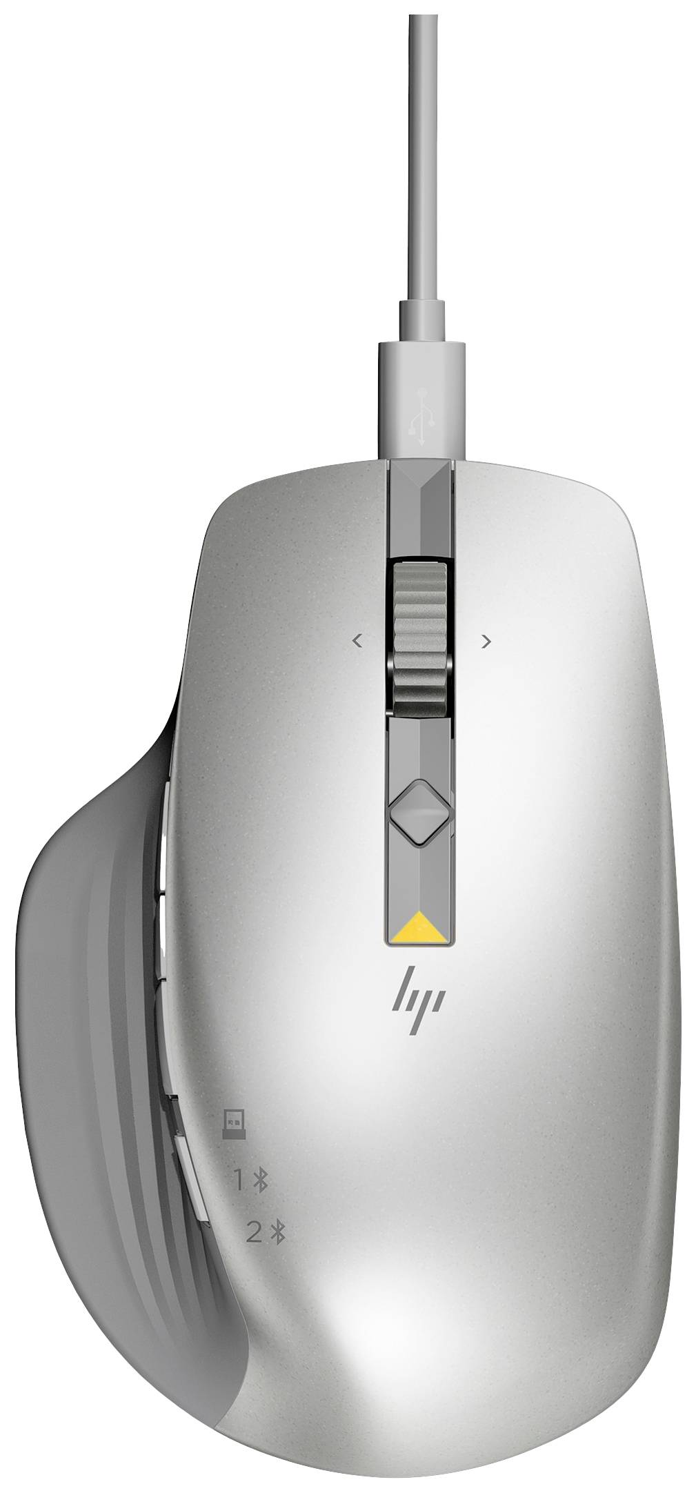 Computermuispictogram in zilver, bedraad, met meerdere zijtoetsen en een scrollwiel.