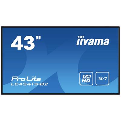 Een beeldschermmodel 'ProLite LE4341S-B2' van iiyama. Formaat: 43 inch, Full HD, gebruiksduur: 18/7 uur.