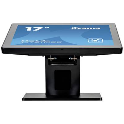 Een 17-inch touchscreen-monitor van Iiyama, model ProLite T1732MSC, op een zwarte standaard, frontaal zichtbaar.