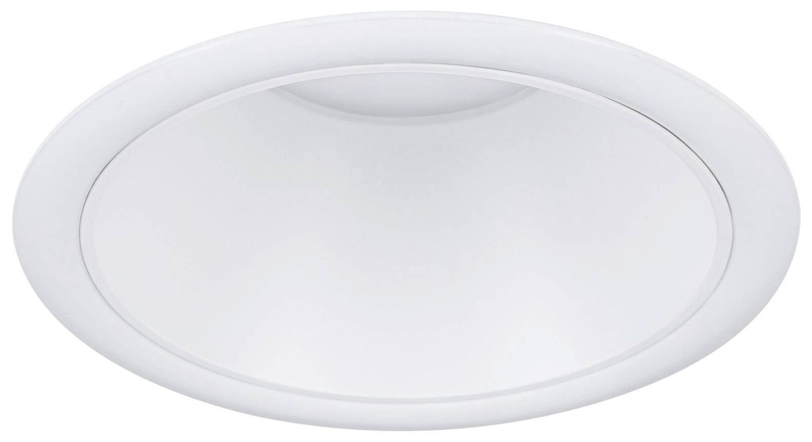 Witte plafondlamp in ronde vorm, afgedekt door een witte rand. Ideaal voor moderne, minimalistische ruimtes.
