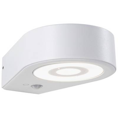 Witte, wandgemonteerde LED-lamp met afgeronde vormgeving, geschikt voor moderne interieurs.