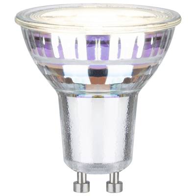 Een enkele LED-spotlamp met GU10-fitting, weergegeven op een witte achtergrond.