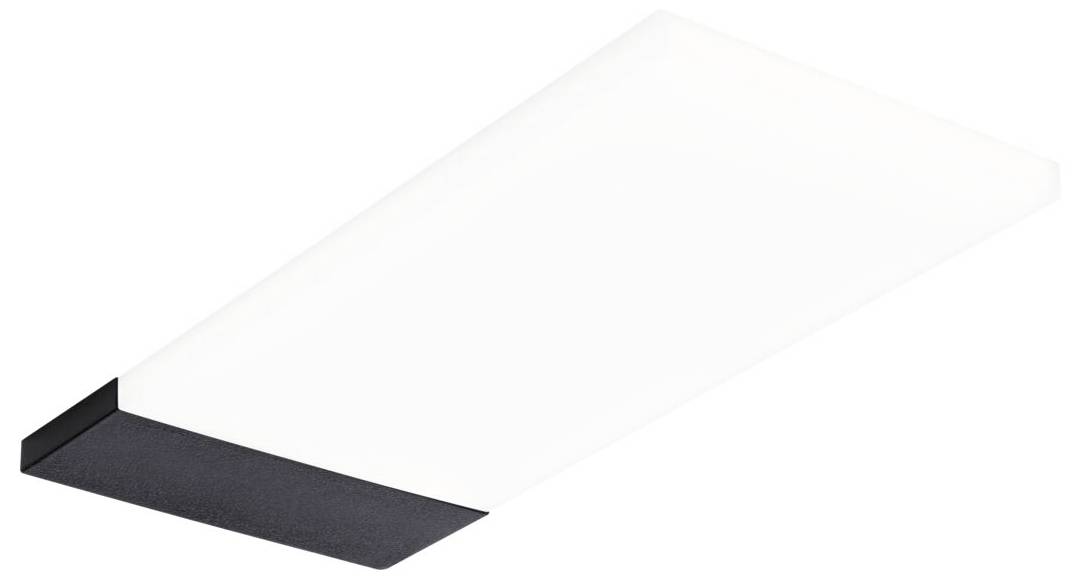 Rechthoekige plafondlamp in wit en zwart, modern, met een strak design. Primaire lichtbron voor binnenruimtes.