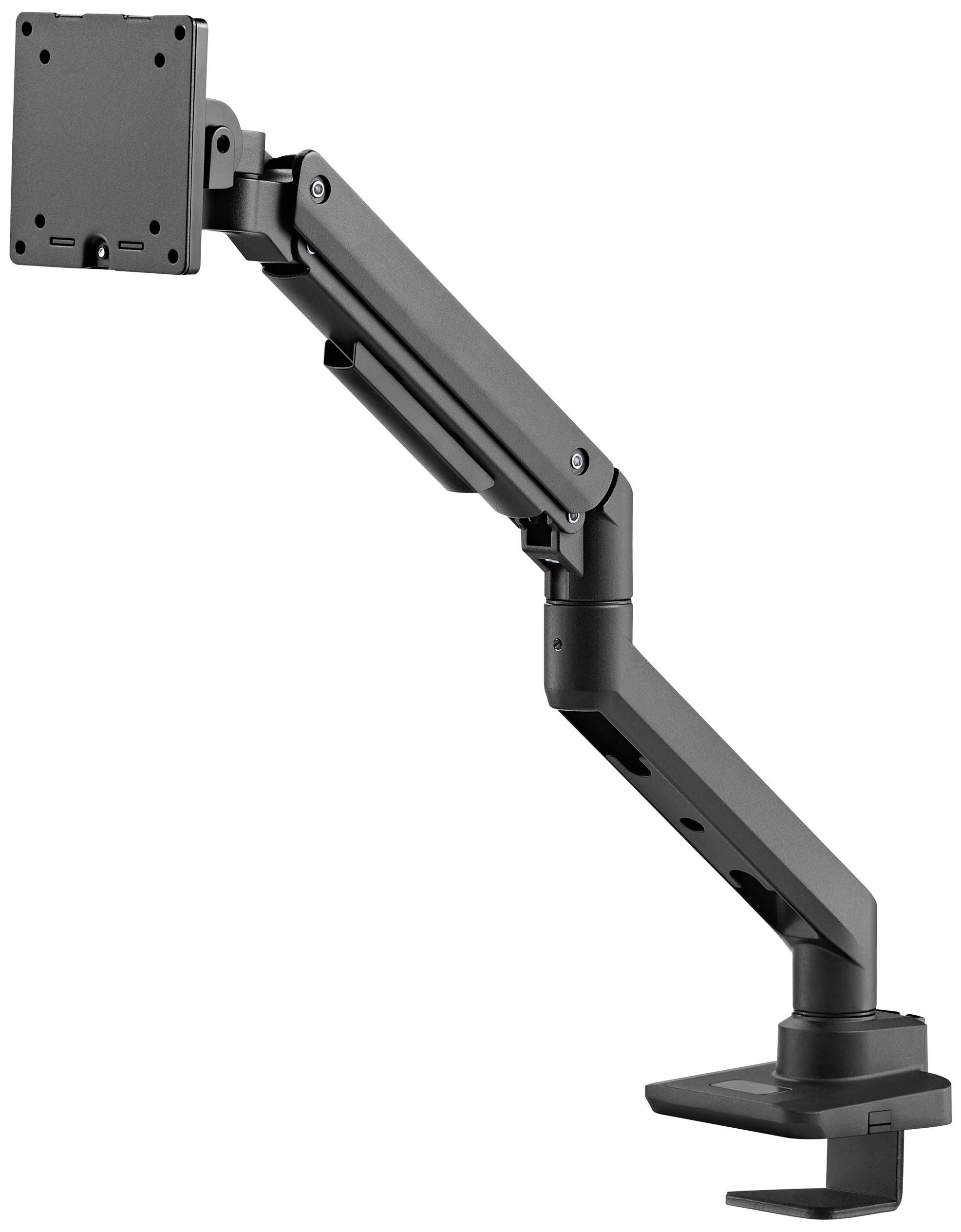 Monitorstandaard met verstelbare arm voor het bevestigen van een beeldscherm aan een bureau. Ideaal voor ergonomische werkplekindrichting.