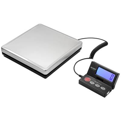 Digitale weegschaal met een grote zilveren weegschaal en een aangesloten display dat '0' weergeeft. Geschikt voor nauwkeurige metingen.
