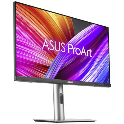 Monitor met levendig, kleurrijk display en het opschrift 'ASUS ProArt'. Design in modern zwart met zilveren standaard.