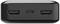 Een zwarte, rechthoekige oplader met twee USB-A- en één USB-C-poort aan de voorkant.