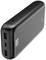 Zwarte powerbank met twee USB-poorten, een USB-C-aansluiting en LED-display. Compact ontwerp voor mobiel opladen.