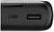 Zwarte powerbank met USB-C- en USB-A-aansluitingen, close-up van de aansluitingen.