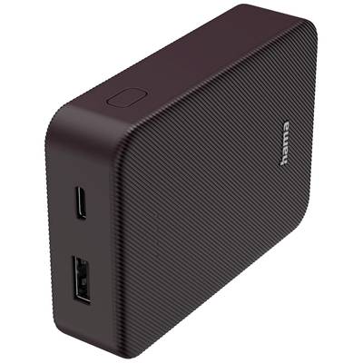 Een rechthoekige, compacte oplader met een USB-poort en een USB-C-poort, gefabriceerd door Hama.
