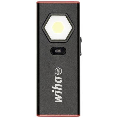 Compacte, zwarte zaklamp met zeshoekig LED-lichtoppervlak en het logo 'Wiha'.