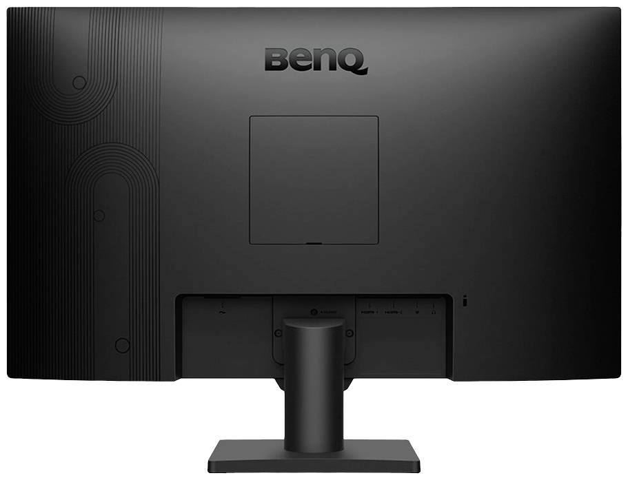 Een zwarte BenQ-monitor van achteren, toont de standaard en het achterste design.