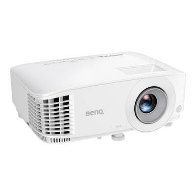 Witte projector van BenQ, zijdelings van voren weergegeven. Apparaat heeft ventilatiesleuven aan de linkerkant en een lens aan de rechterkant.