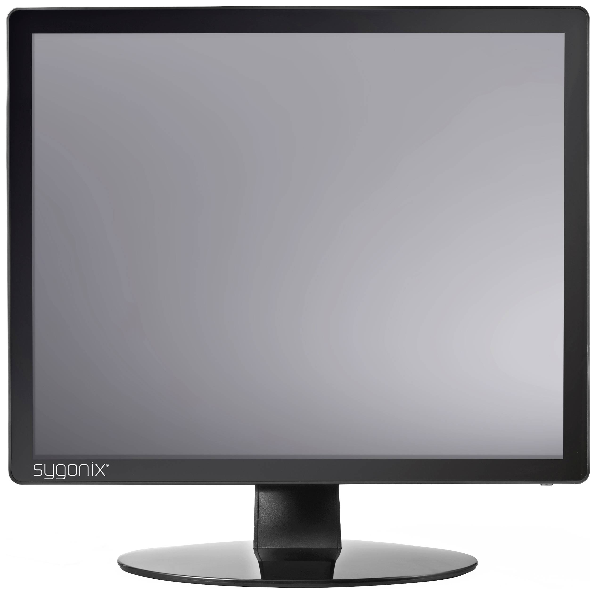 Een zwart computerscherm met de aanduiding 'sygonix' in de linkeronderhoek van het frame.