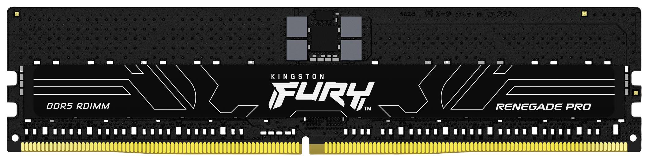 Een Kingston FURY Renegade Pro RAM-module met DDR5-technologie, zwart design en gouden aansluitcontacten.
