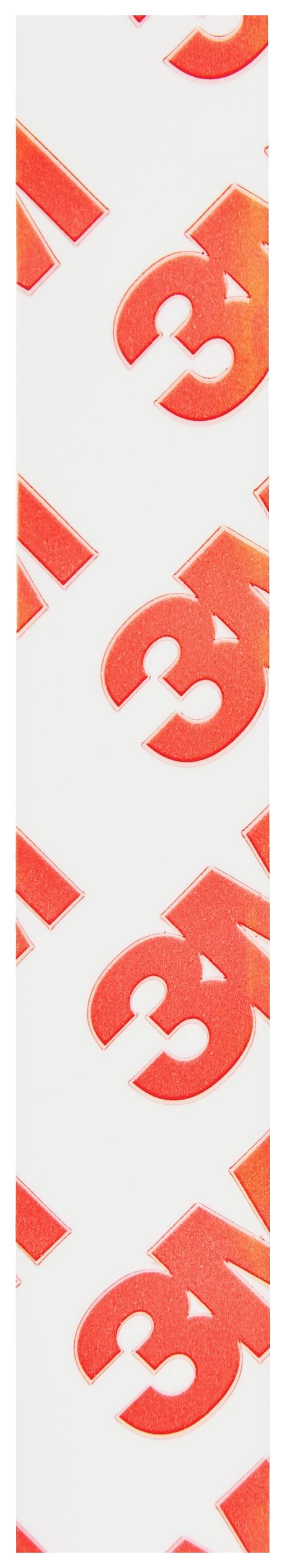 Een witte streep met meerdere diagonale, rood-oranje '3M'-logo's op gelijkmatige afstanden.