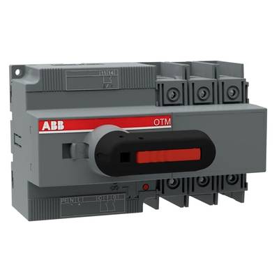 Grijs elektrisch schakeltoestel met rode handgreep, merk 'ABB'. Wordt gebruikt voor veilige stroombesturing in elektrische systemen.