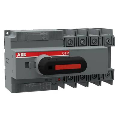 Een elektrische schakelaar van ABB, grijze kleur met rode hendel, wordt gebruikt voor het besturen van elektrische circuits.