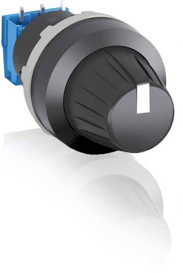 Draaiknop in zwart en blauw, geschikt voor elektronische apparaten ter besturing van functies of instellingen.