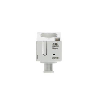 Een witte ABB CMS-200 sensor, rechthoekig met afgeronde hoeken en een aansluiting onderaan, voor elektrische metingen.
