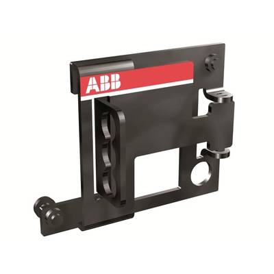 Een zwarte kunststof houder met het rode 'ABB' logo bovenaan; bedoeld voor elektrische installatiebevestiging.