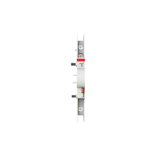 Een elektronisch deurslot in profiel met zichtbare grendels en cilinders. Een rood detail markeert het midden van het slot.