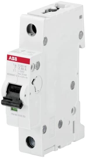 'ABB installatieautomaat, model S201 met 240V, 15A; enkelpolig. Ontwikkeld voor overbelasting- en kortsluitingsbeveiliging in elektronische schakelingen.'