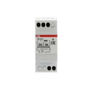 Een wit elektrisch onderdeel met opschriften en symbolen, gebruikt voor schakelkastinstallatie, ongeveer 7 x 3 cm groot.