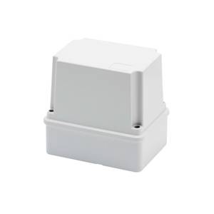 Een rechthoekige, witte kunststof behuizing met een afneembaar deksel, geschikt voor de huisvesting van elektrische componenten.