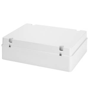 Een witte, rechthoekige, gesloten kunststof container met afgeronde hoeken op een witte achtergrond.