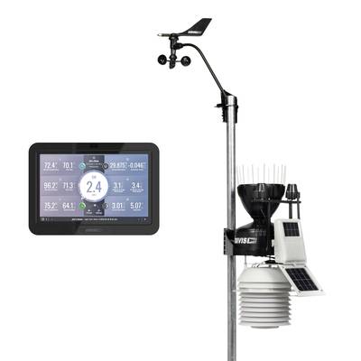 'Professioneel weerstation met sensoren en digitaal display, toont temperatuur, luchtvochtigheid en andere weergegevens.'