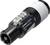 Netvoedingsstekker 'powerCON', model NAC3FXXB-W-S. Zwarte en witte cilindrische connector met vergrendelingsmechanisme.