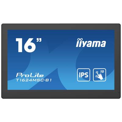 'Monitor-beeldscherm van 16 inch, merk iiyama, model ProLite T1624MSC-B1, functies: IPS-display, 10-punts touchscreen.'