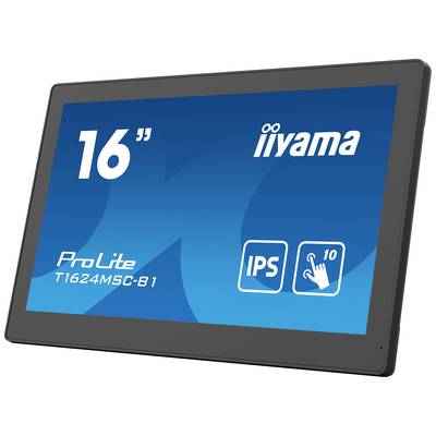 16-inch Iiyama touchscreen-monitor in zwarte behuizing, model ProLite T1624MSC-B1, met IPS-display.