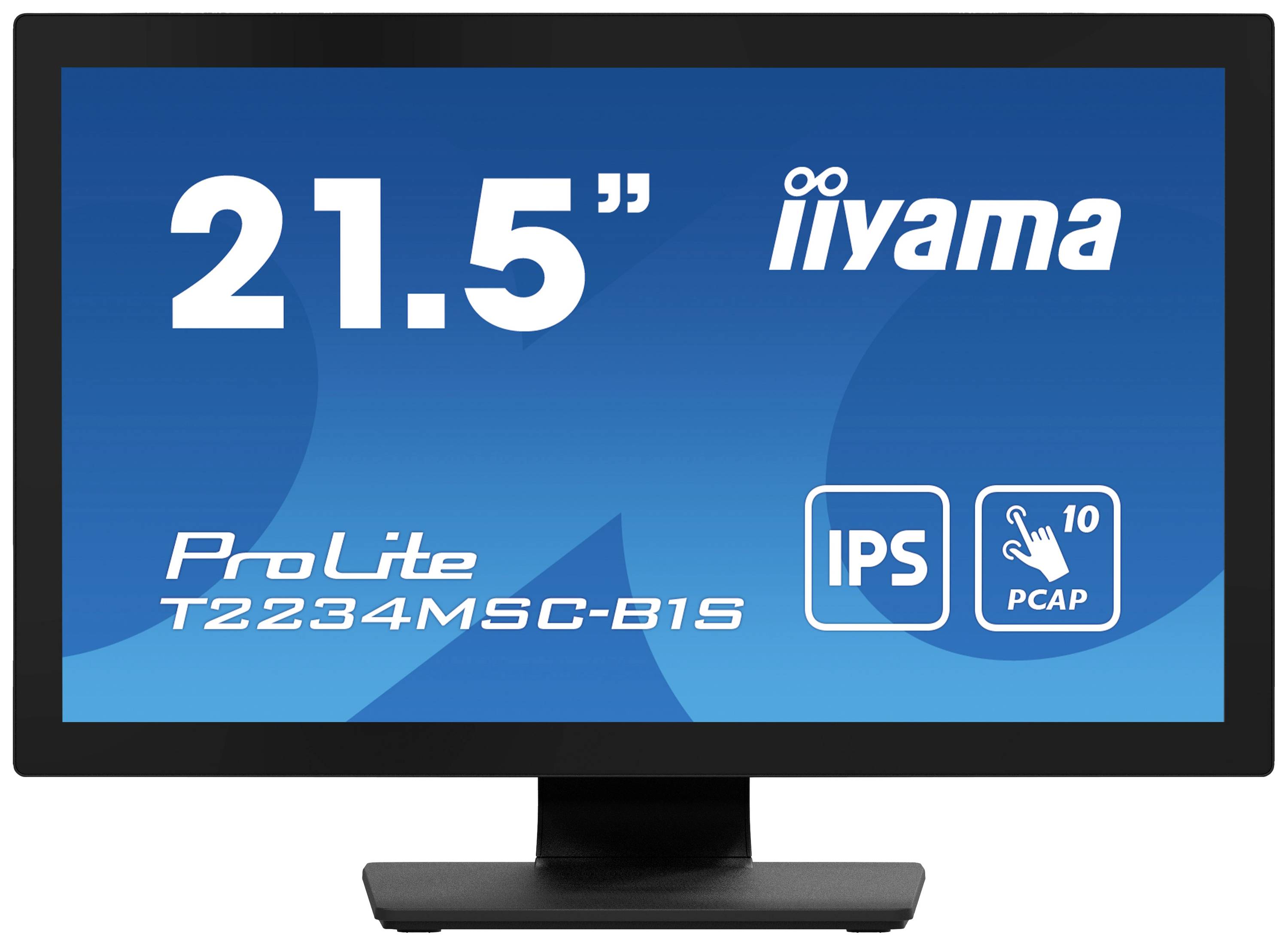 Een 21,5-inch iiyama-monitor met IPS-technologie en PCAP. Model: ProLite T2234MSC-B1S.
