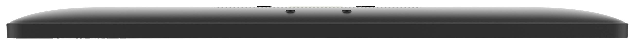 Een langwerpig, zwart voorwerp met afgeronde randen, minimalistisch ontwerp; waarschijnlijk een technisch apparaat.