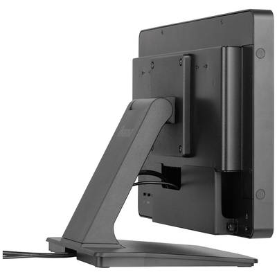 Een monitor met een zwarte rand en voet, gezien van opzij. Kabels zijn zichtbaar aan de achterkant.