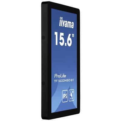 Een 15,6-inch scherm van iiyama, model 'ProLite TF1633MSC-B1', met IPS- en PCAP-technologie, verticaal georiënteerd.