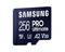Een Samsung microSD-kaart met '256 PRO Ultimate' opdruk. Ondersteunt U3, A2, V30 standaarden voor snelle gegevensoverdracht.