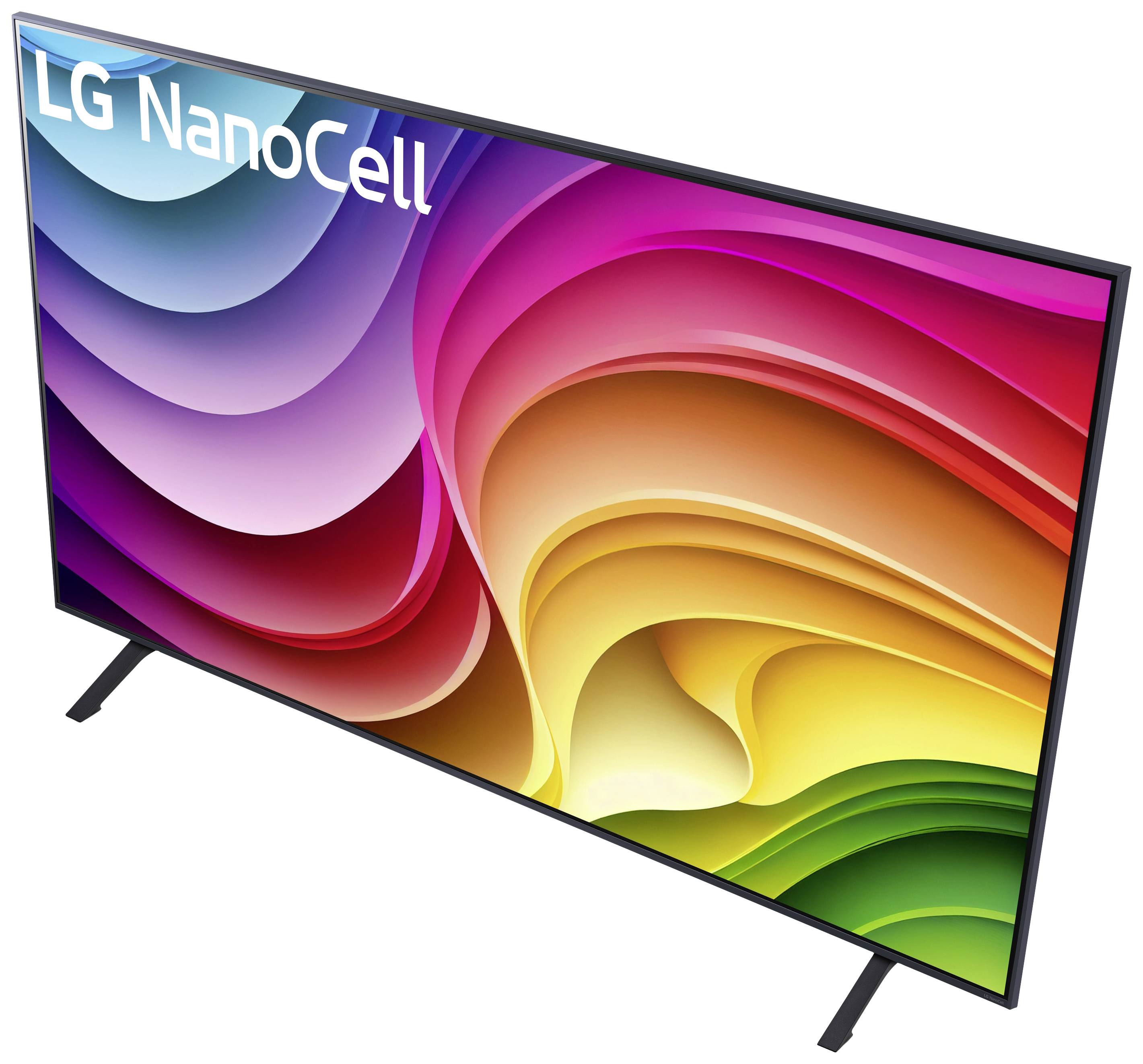De televisie vertoont een levendig, kleurrijk scherm met het opschrift 'LG NanoCell' in de linkerbovenhoek.