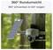 Een camera die op een boom is gemonteerd met een zonnepaneel-aansluiting biedt '360° rondomzicht', draaiend 355° en kantelend 140° in een bosrijke omgeving.
