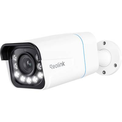 Een witte beveiligingscamera van Reolink, met een lens omringd door acht infrarode LED's voor nachtzicht, gemonteerd op een witte achtergrond.