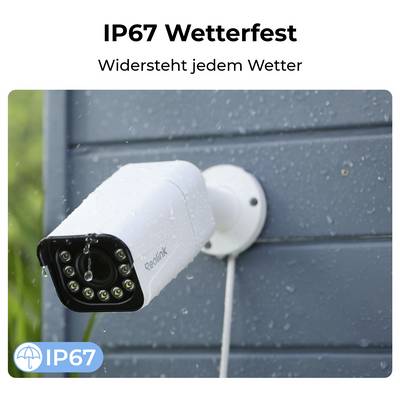 IP67 Waterdichte bewakingscamera gemonteerd op buitenmuur, met waterdruppels die de waterbestendigheid en weerbestendige eigenschappen aangeven.
